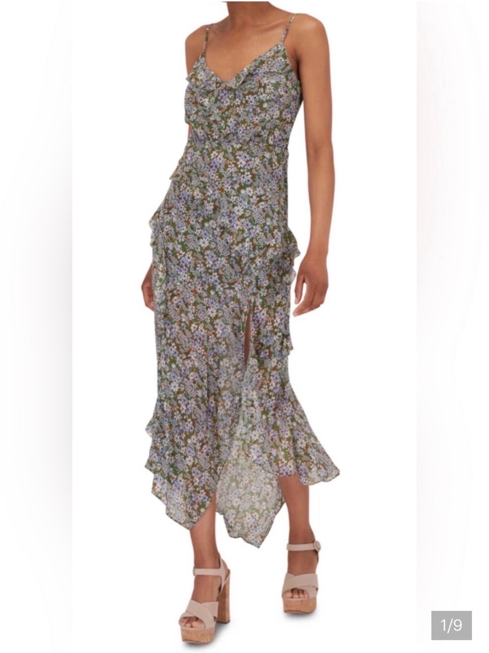 Veronica Beard Avenel Silk Floral Asymmetrical Slip Dress